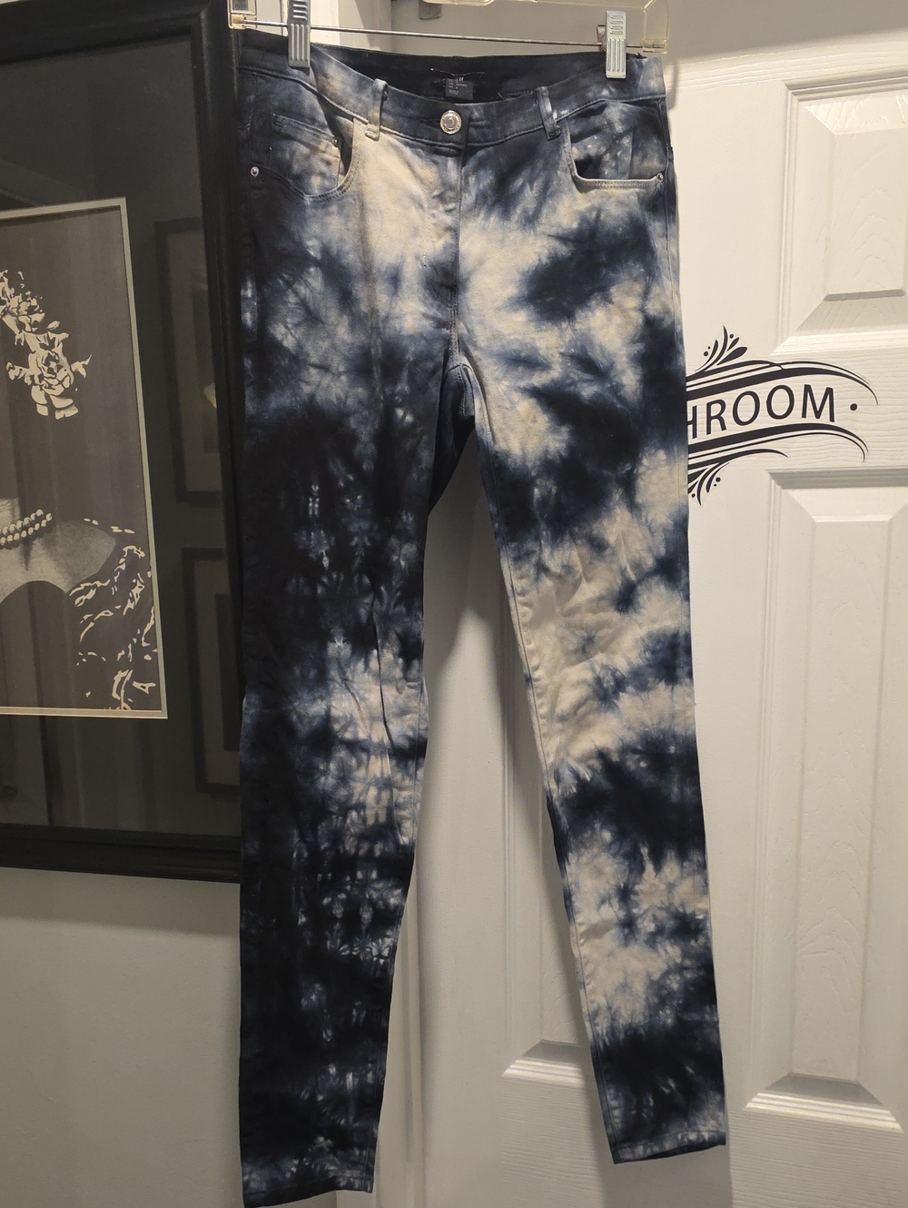 H&M Women's Tie-Dye Skinny Jeans - Navy and White